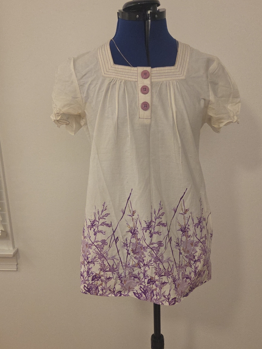 healing hands Cream Tunic with Purple Botanical Border